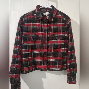 LOFT XS Red and Black Multicolored Plaid Blazer